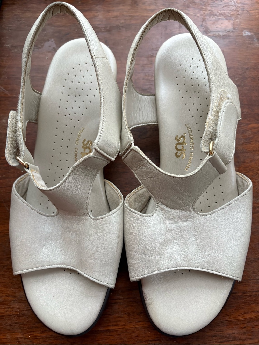 SAS tripod comfort cream pearl Leather Slingback  Sandals 8wide